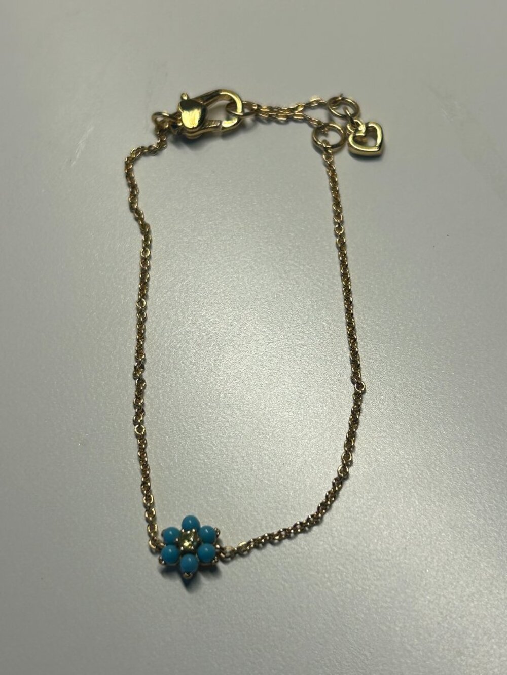 Kate Spade Gold Turquoise Flower Chain Bracelet Dainty Floral Cottagecore Gift - Picture 2 of 9